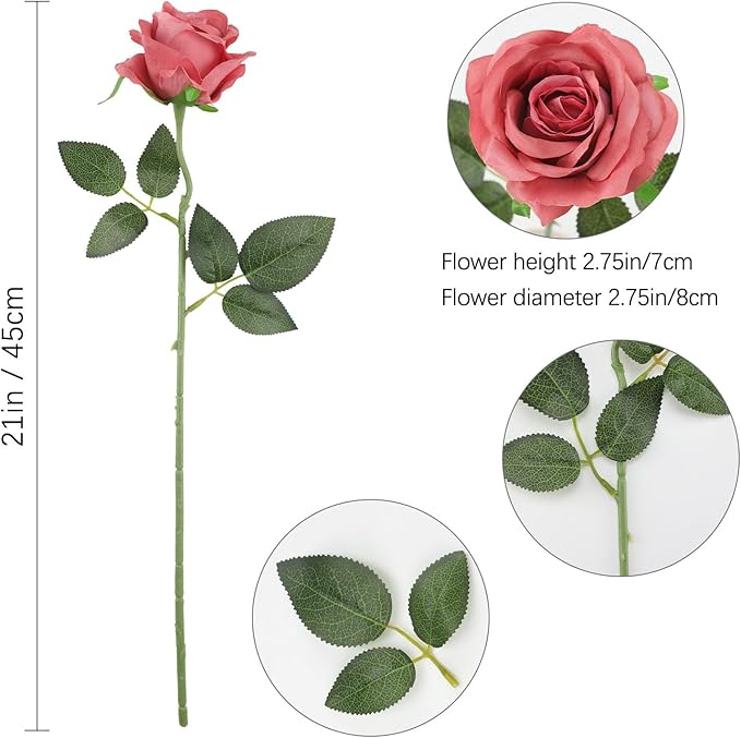 Pink Fake Roses Artificial Flowers - 16 Pcs Fake Artificial Roses Silk Flowers with Stems for Home Wedding Hotel Office Centerpiece Decor（Coral Pink）-Ruum Studio Home