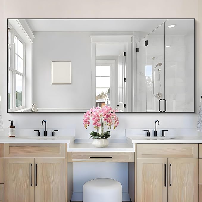36x72inch Bathroom Mirror, Black Rectangle Mirror with Thin Metal Frame, Large Rectangular Wall Mirrors for Bathroom, Living Roomm, Hair Salon, Big Farmehouse Mirror Hang Horizontal/Vertical-Ruum Studio Home