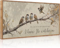 Aurlan His Eye is on the Sparrow Christian Wall Art Framed(40"x20"), Vintage Neutral Birds on Tree Branch Nature Canvas Artwork, Religious Faith Gift Bible Verse Scripture Print Decor for Home Office Bedroom-Ruum Studio Home