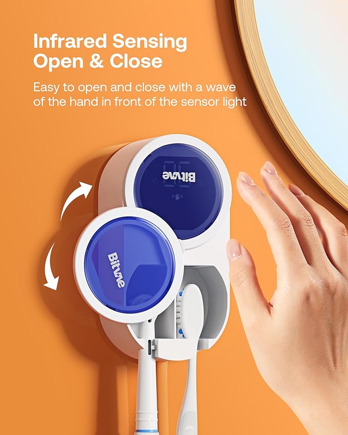 Bitvae Toothbrush Cleaner & Toothbrush Holder, Cleaning and Air Drying, LED Smart Screen, Rechargeable Wall Mount Toothbrush Holder for Bathrooms-Ruum Studio Home