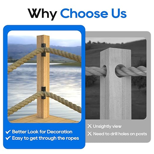 4Pack 2inch Rope Support Holder for Corner Post Drop Ring Brackets Stainless Steel Decorative for Hemp Rope Fencing Stair Deck Railing Ceiling Hook-Ruum Studio Home