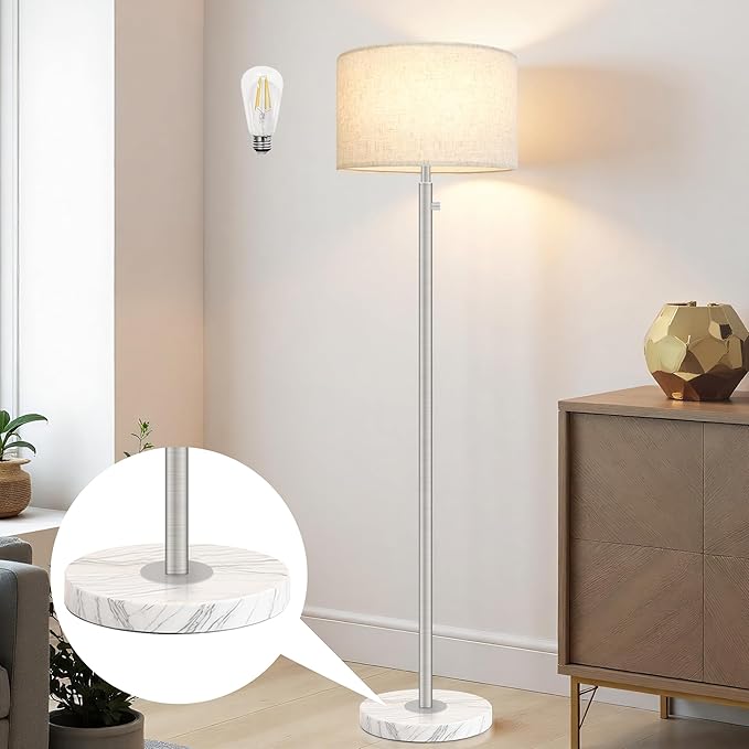 Floor Lamp for Living Room,Dimmable Gold Floor Lamp,Modern Standing Lamp with Marble Base,Tall Standing Lamp for Bedroom, Reading,Office & Kids' Room,LED Bulb Included(Brown)-Ruum Studio Home
