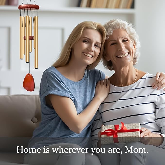 28" Wind Chime for Mothers Day, Decorative Wind Chimes for Outside, Memorial Windchimes Remembrance Gift for Women Mom Grandma, Metal Wind Chimes Outdoor Decor for Garden Patio Zen(Gold)-Ruum Studio Home