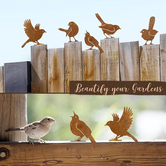 5PCS Rusty Birds Decoration,Outdoor Bird Wall Decor,Metal Birds Yard Decor, Metal Birds Craft Statue Ornaments - Garden Sculptures and Yard Art, Fence Decorations Outdoor,Rustic Garden Decor-Ruum Studio Home