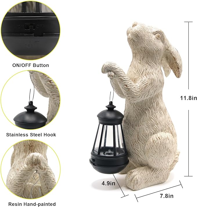 Garden Statues Rabbit with Solar Lights-Bunny Figurine Halloween Decorations Outdoor Rabbit Decor for Lawn,Balcony-Yard Art Garden&Patio Decor,Unique Housewarming&Birthday Gifts for Women Mom-Ruum Studio Home