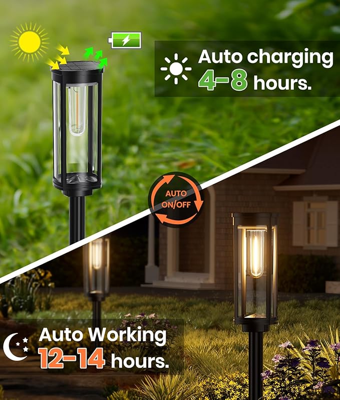 6 Pack Solar Pathway Lights Outdoor, Modern Super Brightness LED Solar Path Lights, IP65 Waterproof Garden Solar Powered Landscape Lighting for Outside Yard Garden Driveway Walkway Decor-Ruum Studio Home