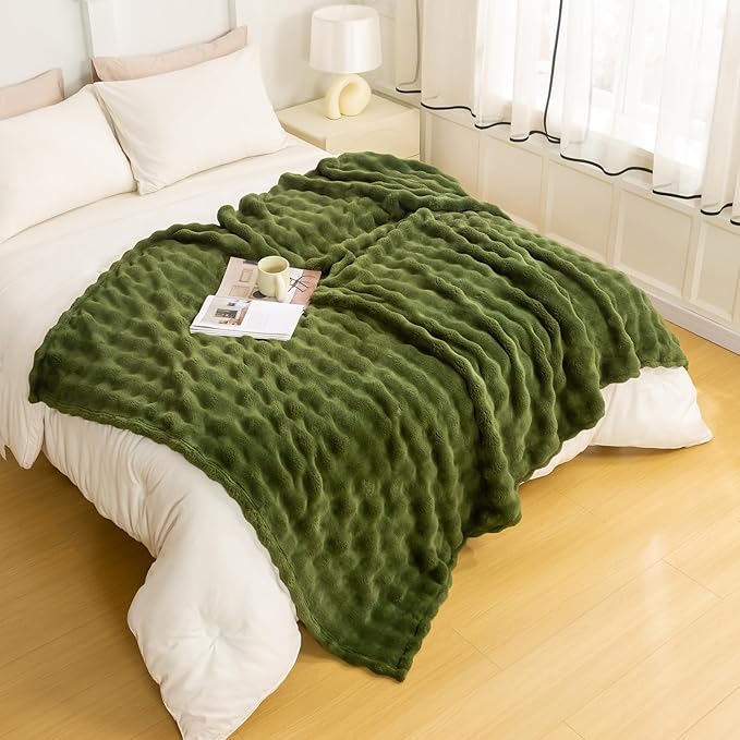 YUSOKI Luxury 3D Bubble Throw Blanket 3.1lb,All Ages,Home Decoration, (Olive Green,60 * 80inches)-Ruum Studio Home