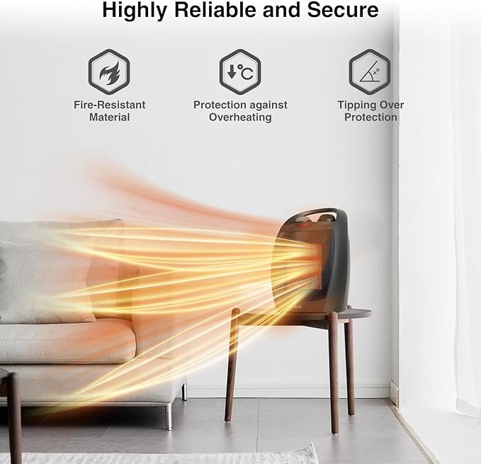 Small Portable Space Heater for Indoor Use - Lutntc 1500W Safe and Quiet Ceramic electric Heater Fan, Heat Up 200 Square Feet for Room, Office, Desk-Ruum Studio Home