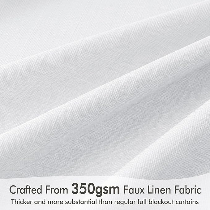 MIULEE 100% Blackout Curtains 108 Inch Long 2 Panels Set for Bedroom, Thick Faux Linen Black Out Curtain Room Darkening Back Tab Pleat Window Textured Drapes with Hooks for Living Room, Bright White-Ruum Studio Home