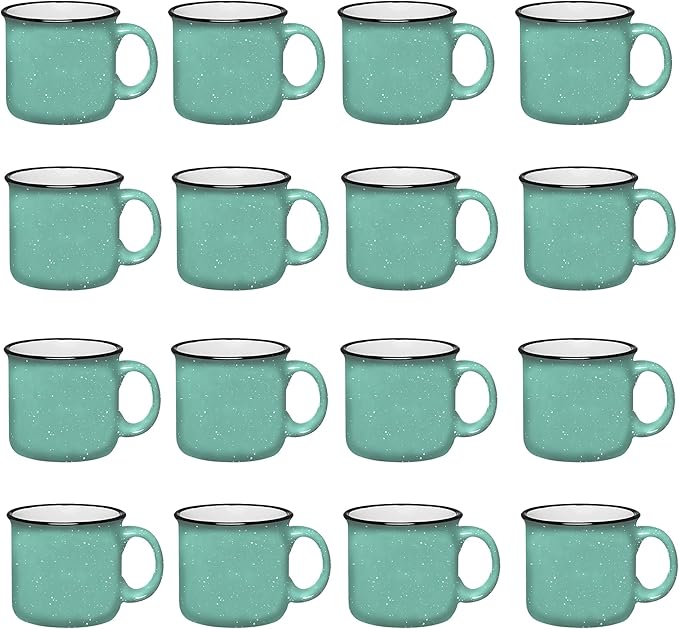 Set of 16 Ceramic Campfire Mugs – 15 Oz, Teal – Coffee & Tea Cups for Home, Work, Travel, Camping – Customizable, Great for DIY, Events, Companies-Ruum Studio Home