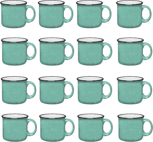 Set of 16 Ceramic Campfire Mugs – 15 Oz, Teal – Coffee & Tea Cups for Home, Work, Travel, Camping – Customizable, Great for DIY, Events, Companies-Ruum Studio Home
