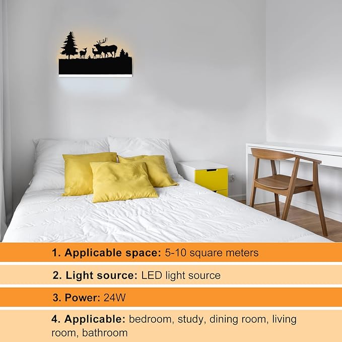 Wall Sconce LED Wall lamp, Indoor Wall Light with Cartoon Animal Pattern Design, Metal Acrylic Wall Lighting Glow Up and Down for Mirror Living Room Bedroom Hallway, 12W (Forest Deer)-Ruum Studio Home