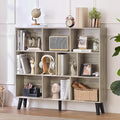 LEYAOYAO 10 Cube Bookshelf,3 Tier Modern Wide Bookcase with Legs,Mid-Century Wood Bookshelves Storage，Retro Grey Large Book Case,Freestanding Organizer Display Shelf for Bedroom,Living Room,Office-Ruum Studio Home