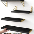 BAYKA Floating Shelves for Bedroom Decor, Wall Shelves for Storage, Wall Mounted Rustic Wood Floating Shelf for Books,Corner Shelf for Bathroom,Kitchen,Living Room(Black and Gold，Set of 4)-Ruum Studio Home