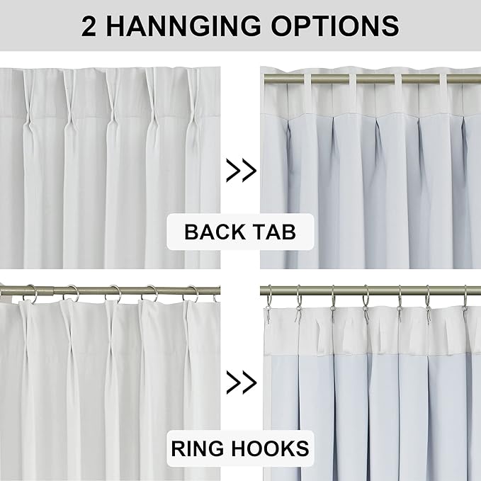 Vision Home White Pinch Pleated Full Blackout Curtains 60 inch Wide Thermal Insulated Window Panels 90 inch for Living Room Bedroom Room Darkening Pinch Pleat Drapes with Hooks Back Tab 60" Wx90 Lx1-Ruum Studio Home