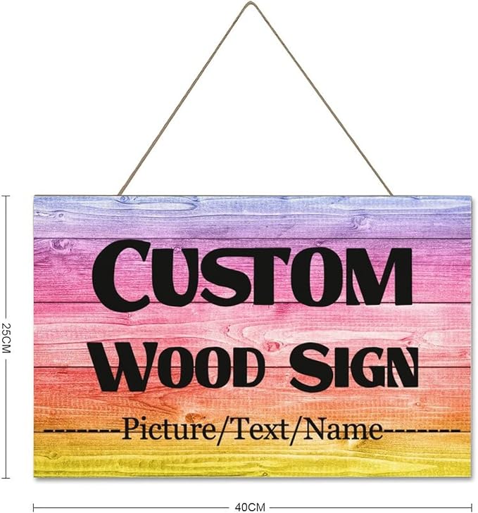 Custom Wood Sign With Hanging String, Personalized Wooden Name With Text Logo Photo, 20 Fonts, 100 Colors, Design Your Welcome for Front Door, Farmhouse 15.7x9.8 Inch-Ruum Studio Home