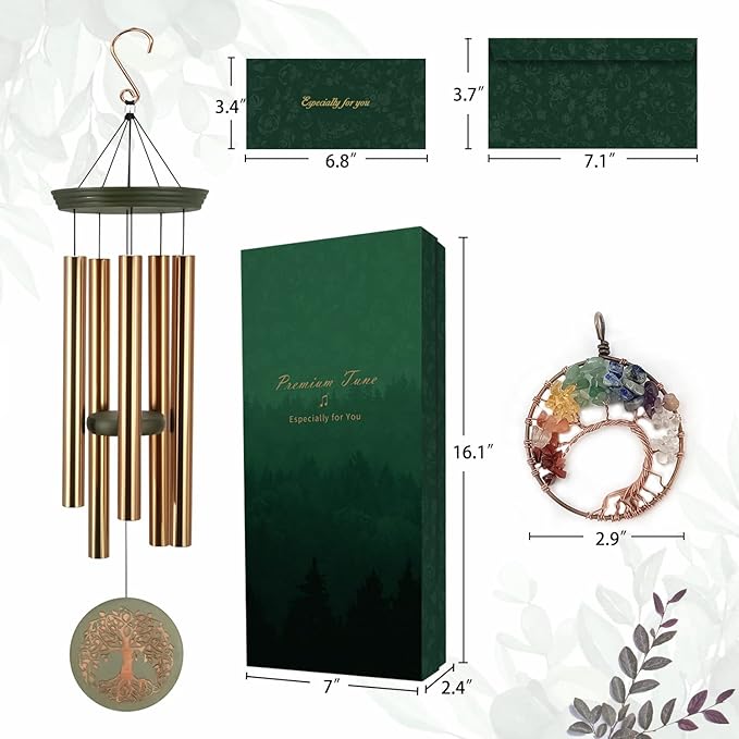 Gifts for Mom & Grandma - Outdoor Wind Chimes with Engraved Tree of Life, Large Patio Hanging Decor for Garden, Yard, Christmas, Anniversary Celebrations-Ruum Studio Home
