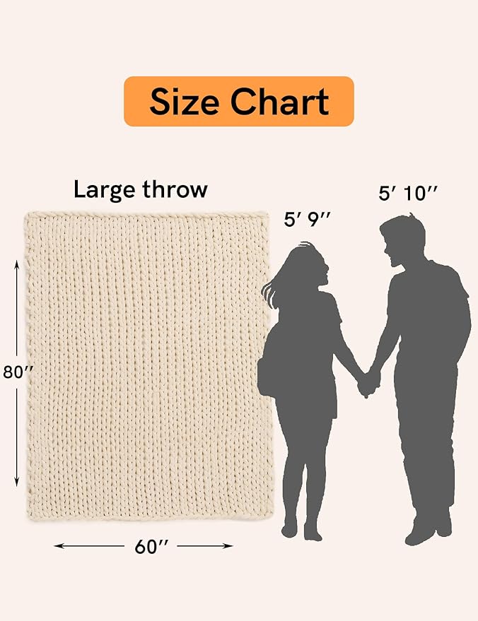 YnM Chunky Throw Blanket, Hand Knitted with Chenille Yarn, Skin Friendly, Ventilated and Breathable, Machine Washable, Home Décor Piece for Couch, Sofa and Bed (Butter Cream, 50x60 Inch)-Ruum Studio Home