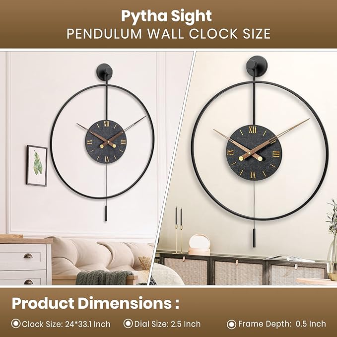 Large Modern Wall Clock,Wall Clocks for Living Room Decor,Classical Silent Metal Minimalist Walnut Dial,Big Decorative Farmhouse Pendulum Wall Clock With Walnut Pointers for Office,Dining Room-Ruum Studio Home