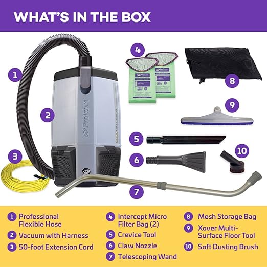 ProTeam Vacuum Backpack, ProVac FS 6 Commercial Backpack Vacuum Cleaner with HEPA Media Filtration and Small Business Kit, 6 Quart, Corded-Ruum Studio Home