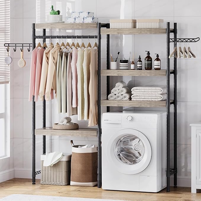 CABIHOME Heavy-Duty Laundry Shelf with Drying Racks | Space-Saving Adjustable Over-Washer Storage Organizer | 4-Tier Bathroom & Laundry Room Shelving Unit (Engineered Wood, 28")-Ruum Studio Home