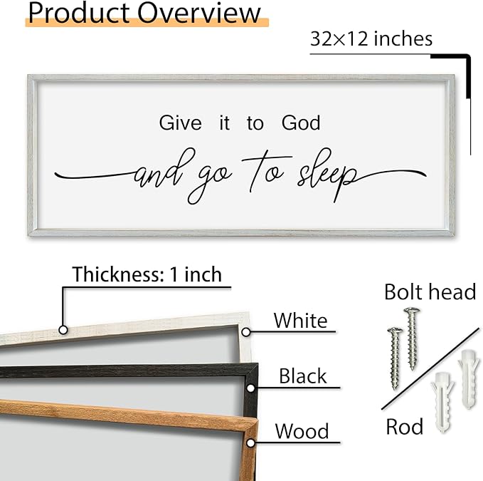 SRSZHIYUE Give It To God And Go to Sleep Sign Wall Decor 32"×12" for Master Bedroom Above Bed Guest Room Over Art Decoration (White)-Ruum Studio Home