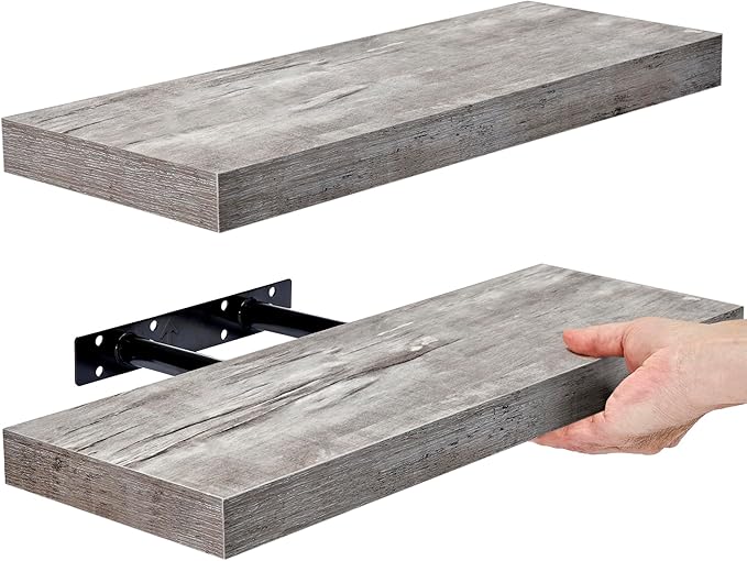 Sorbus Floating Shelves for Wall, Bathroom Shelves Wall Mounted for Kitchen, Bedroom, Bathroom Storage Over Toilet, Hanging Book Shelf for Wall Home Decor Living Room (Gray, 2 Pack)-Ruum Studio Home