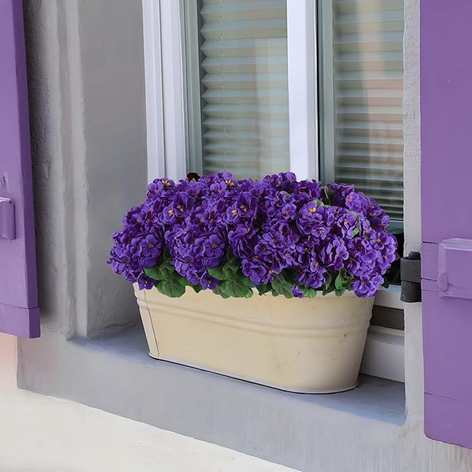 Hananona 12 Pcs Artificial Geranium Flowers for Outdoors Silk Purple Geranium Flowers Outdoor UV Resistant Plants Faux Flower for Home Kitchen Table Centerpieces Front Door Patio Decor (12, Purple)-Ruum Studio Home