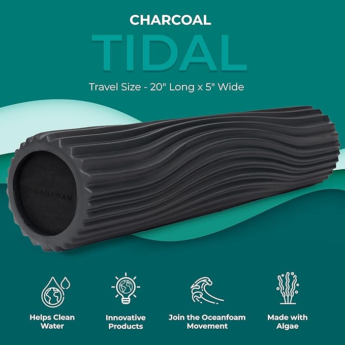 Oceanfoam Tidal Roller - Charcoal - Muscle Massage Foam Roller for Back Pain & Stretching - Firm and Ergonomic Wide Wave Textured - Yoga, Athletics, & Wellness - Full Size, 20" x 5"-Ruum Studio Home
