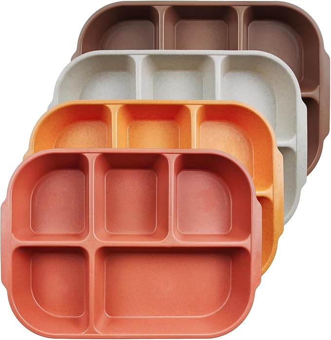 greenandlife 10.8 Inch 4PCS Divided Plates for Kids Adults, Portion Control Plates, Dishwasher & Microwave Safe Compartment Plate, Unbreakable Lightweight Reusable Wheat Straw Plates, Sunset-Ruum Studio Home