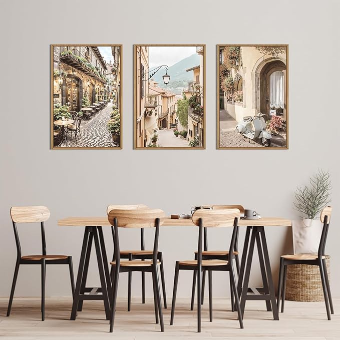 HPINUB Foreign Scenery Framed Canvas Wall Art Set,Vintage Travel City Wall Decor,Modern Minimalist Europe Street Picture Artwork Nature Landscape Art Print for Living Room,Bedroom-24 x36 x3-Ruum Studio Home
