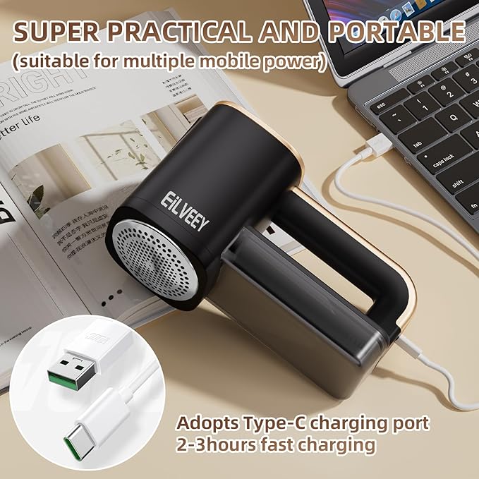 Rechargeable Lint Remover, Fabric Shaver Fuzz Remover, Sweater Shavers with 6-Leaf Blades, 3-Speeds Digital LED Display to Remove Pilling for Clothing and Furniture, Fuzz, Lint Ball, Black-Ruum Studio Home