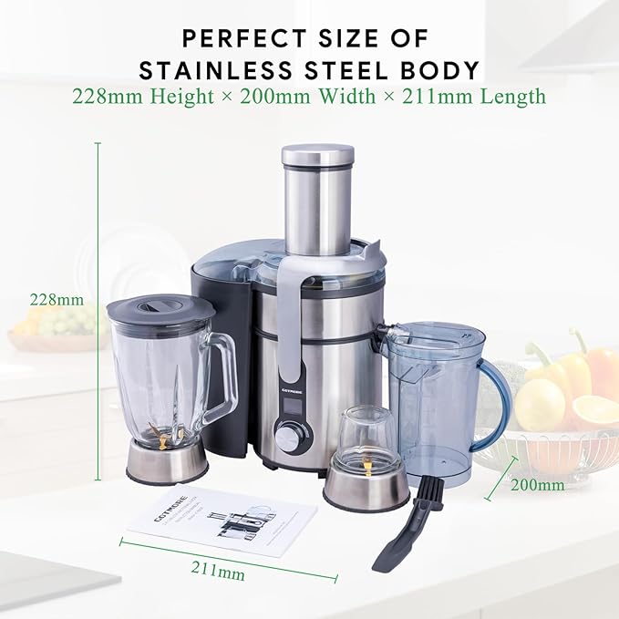 Juicer Machine, Blender & Grinder Combo 3 in 1 for Smoothies, Juice, Processing, Grinding & More 1300W Centrifugal Juice Extractor for Fruit Vegetable with 5 Speeds LCD Screen, Easy to Clean-Ruum Studio Home
