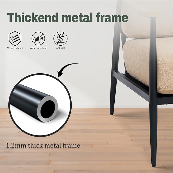 Modern Accent Chairs Set of 2 for Living Room Bedroom Mid Century Arm Chairs Upholstered Office Accent Chairs Comfy Waiting Room Chairs with Metal Frame, Khaki-Ruum Studio Home