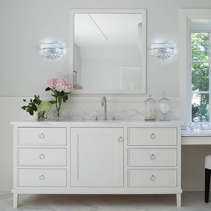 Empire Crystal Wall Sconces, Chrome Wall Light Fixtures, Luxury Wall Lamp for Living Room Bedroom Bathroom Bedside Hallway Stairway-Ruum Studio Home