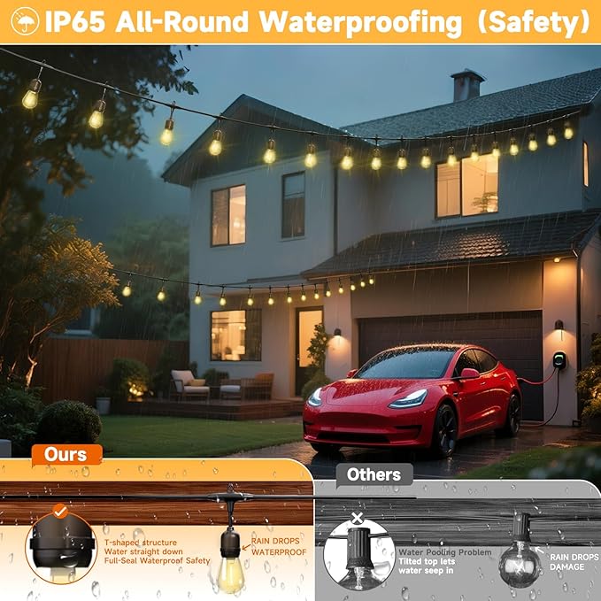 Outdoor Safety String Lights 50FT - 24V 20W Commercial Grade Low Voltage Strand with 20 S14 Shatterproof Bulbs for Tree Garden Yard | Warm Yellow 3500K Party Lights | IP65 Waterproof | UL Listed-Ruum Studio Home