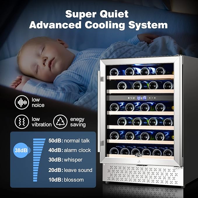 Tylza 24 Inch Dual Zone Wine Cooler Refrigerator, 46 Bottle Built-in or Freestanding, 24'' Wine Fridge with Stainless Steel & Professional Compressor and Temperature Memory Function-Ruum Studio Home
