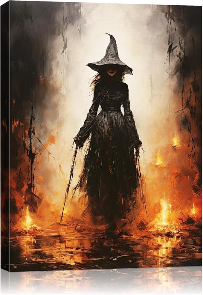 Halloween Canvas Wall Art - Vintage Witche Poster, Gothic Dark Academia Wall Decor, Spooky Halloween Decor for Living Room, Bedroom & Bathroom, Framed Fall Decorations Indoor-Ruum Studio Home