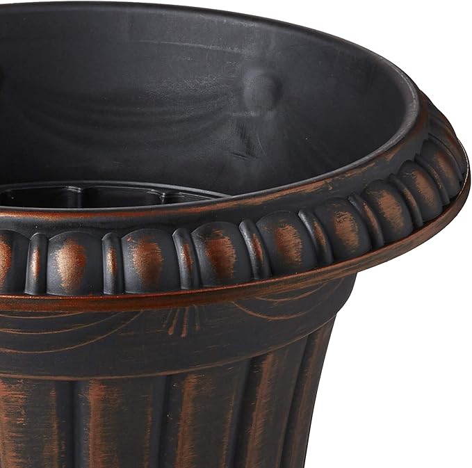 PL10CP Classic Traditional Plastic Urn Planter Indoor/Outdoor, 15" x 13", Brushed Copper-Ruum Studio Home