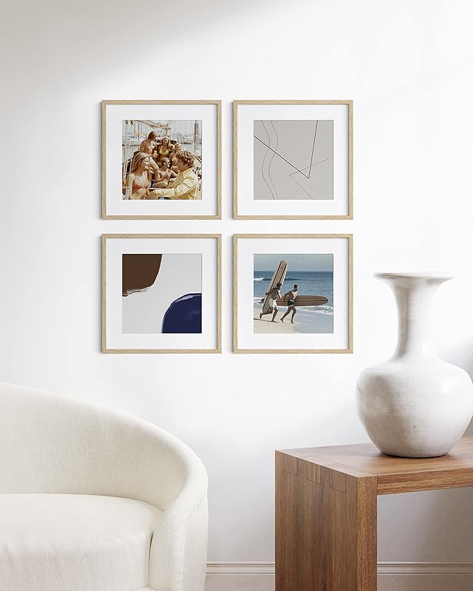 HAUS AND HUES Solid Oak Wood 16”x16” Picture Frames Matted to 12”x12” Set of 4-16x16 Frames for Wall, Square Frames with Mat, Beige Square Matted Picture Frames 16x16 (Beige Oak Frames)-Ruum Studio Home