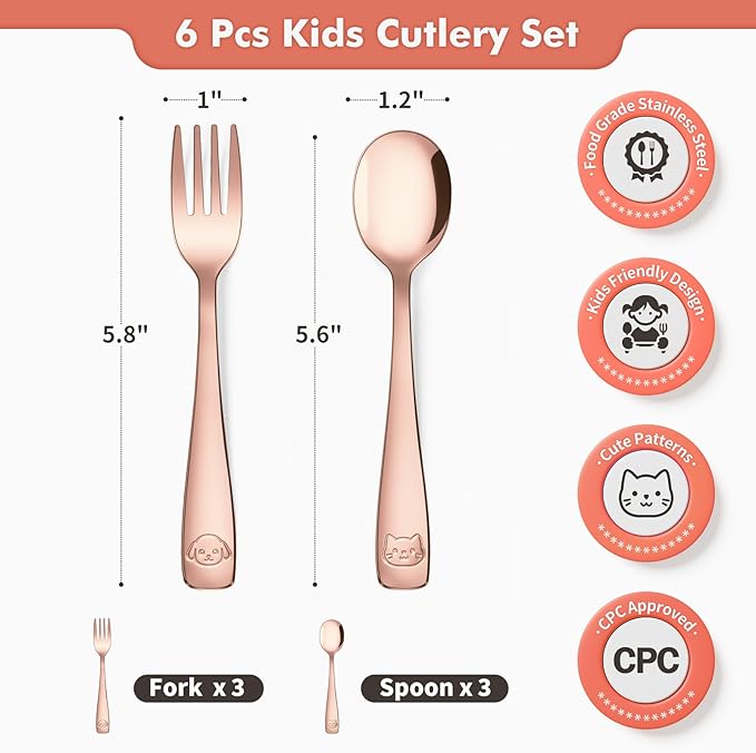 DRKIO Stainless Steel Toddler Utensils Set - 6 Pieces Kids Silverware Set Children Safe Food Grade Small Forks and Spoons Dishwasher Safe Mirror Polished-Ruum Studio Home
