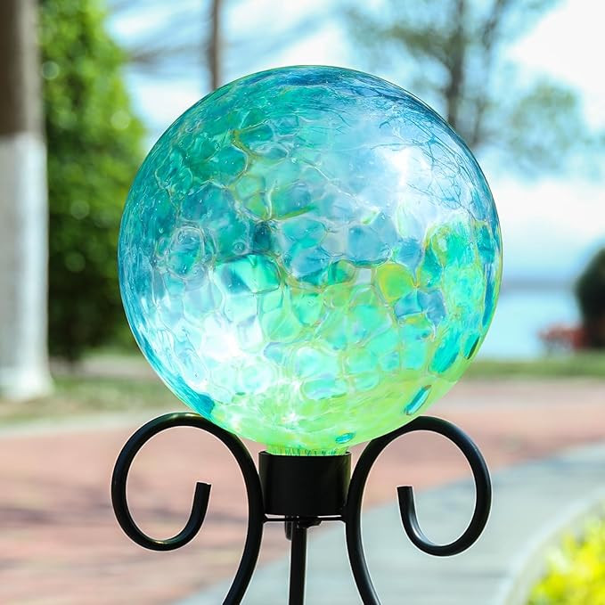 VCUTEKA Gazing Ball, Glass Gazing Balls Sphere for Garden Lawn Outdoor Ornament Yard Decorative, Blue Swirl, 10"-Ruum Studio Home