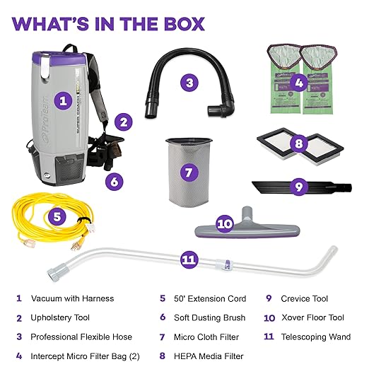 ProTeam Super Coach Pro 10 Backpack Vacuum Commercial with Telescoping Wand Tool Kit, 10 Quart, Corded, 107303-Ruum Studio Home