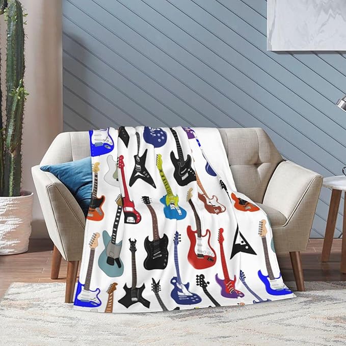 Electric Guitars Pattern Throw Blanket Music Soft Fleece Blanket Men Women Gift for Kids Boys Girls for Party Couch Sofa Bed Deco Blankets 80x60 Inch-Ruum Studio Home