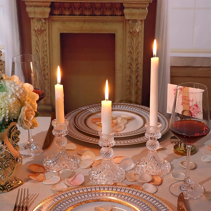 Candlestick Holders Set,12Pcs 4" H Taper Candle Holders Bulk, Clear Glass Candle Holders for Wedding, Spring Party, Romantic Dinner, Festival & Windowsill Decor-Ruum Studio Home