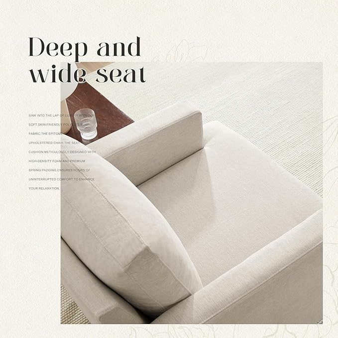 Mid-Century Accent Chair,Modern Linen Fabric Armchair for Living Room,Comfy Upholstered Reading Accent Chairs for Bedroom,Single Sofa Chair with Wood Legs (Beige, 2 Pack)-Ruum Studio Home