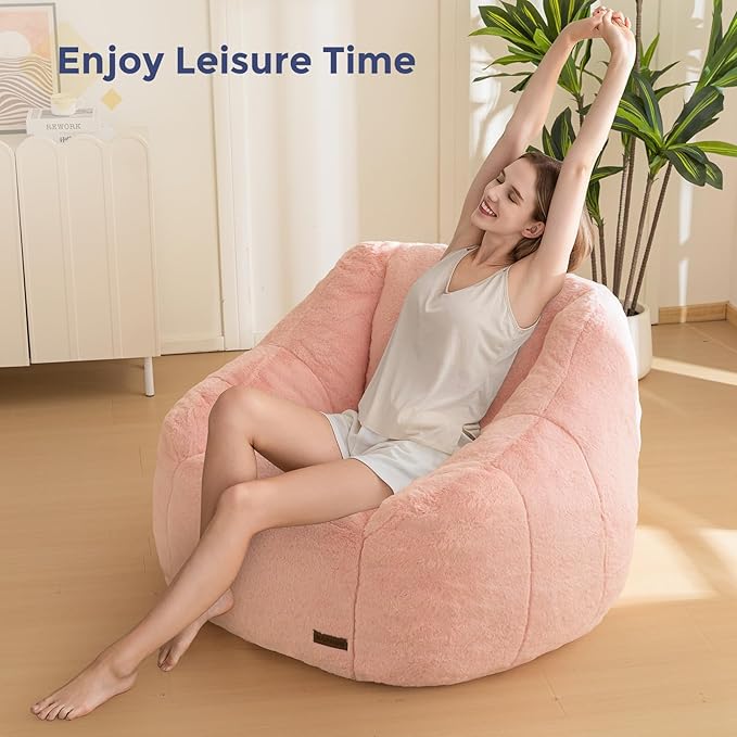 MAXYOYO Bean Bag Chair, Comfy Bean Bag Sofa with Back Support, Faux Fur Bean Bag Chair for Adults and Kids, Stuffed Floor Sofa for Living Room, Bedroom, Apartment, Pink-Ruum Studio Home