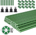 Garden Stakes 60 Pack, 16 Inch Each, DIY 3ft 4ft 5ft 6ft 7ft Sturdy Steel Plant Stakes with 50 Connectors, 30 Rotatable Clips, 10 A-Type Connecting Pipe and 164 Feet Twist Tie for Climbing Plants-Ruum Studio Home