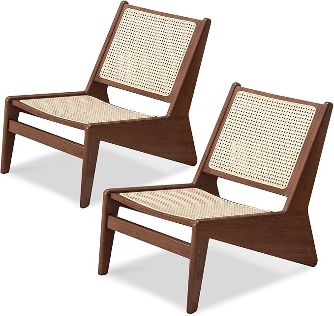 Rattan Chair 2Pcs, Mid-Century Accent Chair, Rattan Lounge Chair for Living Room, Boho Side Corner Comfy Chair for Bedroom and Balcony, Walnut-Ruum Studio Home