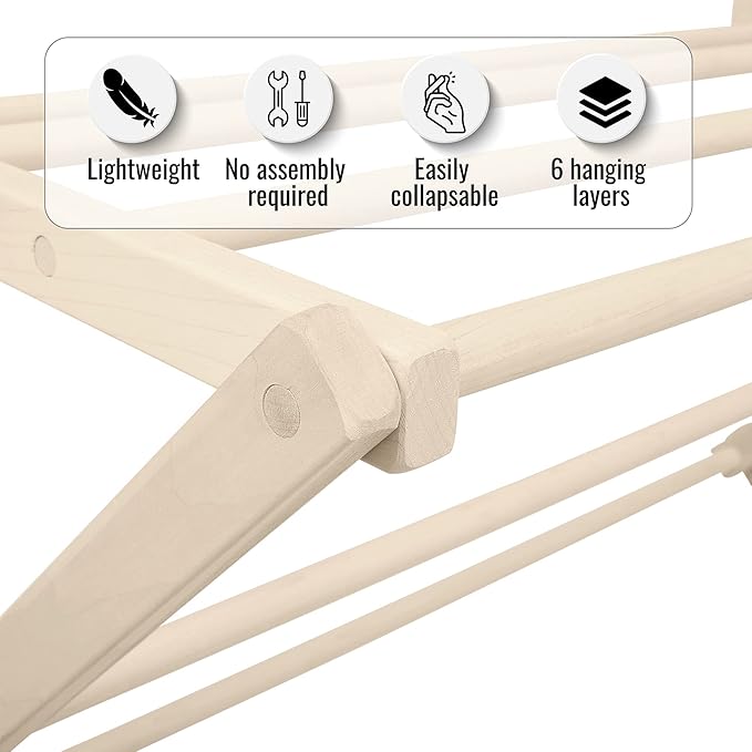 Pennsylvania Woodworks Premium American Maple Clothes Drying Rack - Handcrafted in Pennsylvania - Solid Wood Construction, Collapsible, Eco-Friendly Laundry Solution (Large)-Ruum Studio Home